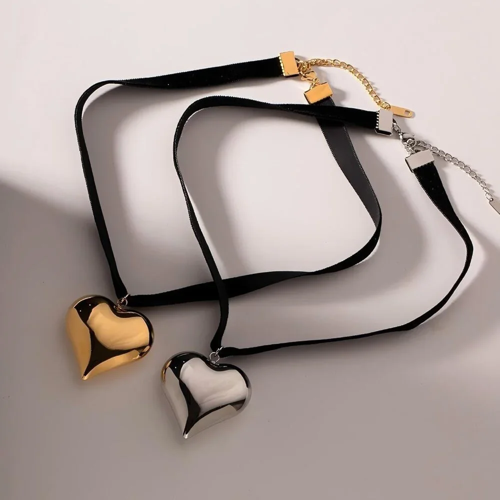 18K Gold/Silver Black Cord Heart Cross Choker Necklace Hypoallergenic Vibrant